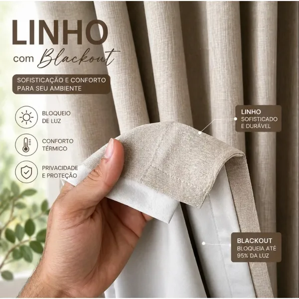 Cortina 3M, 4M, 5M, 6M, 7M, 8M Cortina Voil Gaze de Linho com Forro Blackout Tecido Grosso Grafite