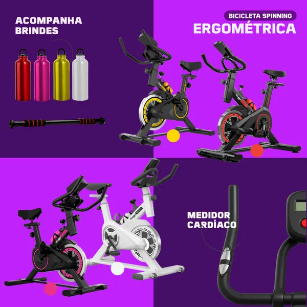 BICICLETA SPINNING + BARRA FIXA + SQUEEZE GARRAFA ERGOMÉTRICA SEMI PROFISSIONAL SPORT ATÉ 120KG