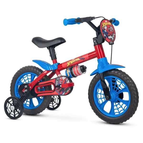 BICICLETA INFANTIL NATHOR HOMEM-ARANHA ARO 12 COM RODINHAS – CRIANÇAS DE 2 A 5 ANOS