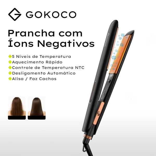 GOKOCO Alisador De Cabelo Íons Negativos NTC Controle De Calor Aquecimento Rápido Adequado Para Cabelos Lisos E Cacheado