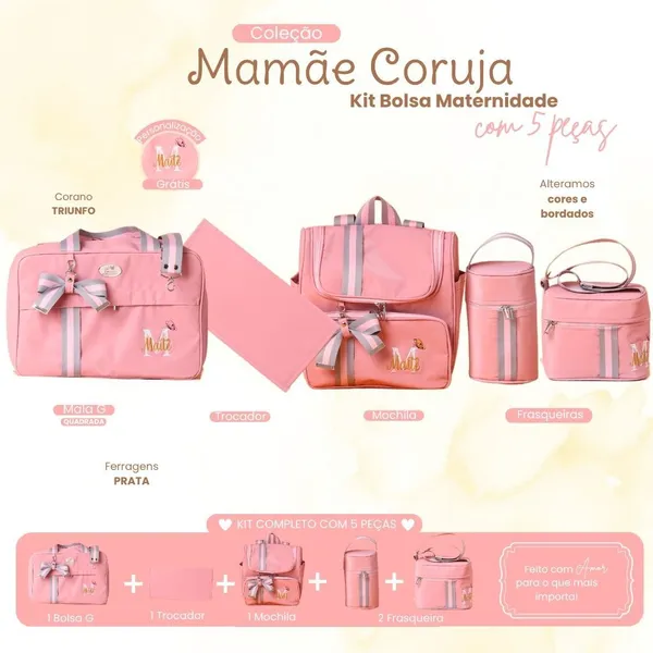 Kit Maternidade com 5 Peças Personalizado menina | Coleção Mamãe Coruja Bebê