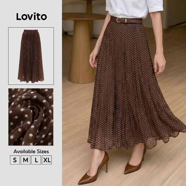 Lovito Saias Casuais De Chiffon Marrom Primavera/verão Para Mulheres SKK8BR221