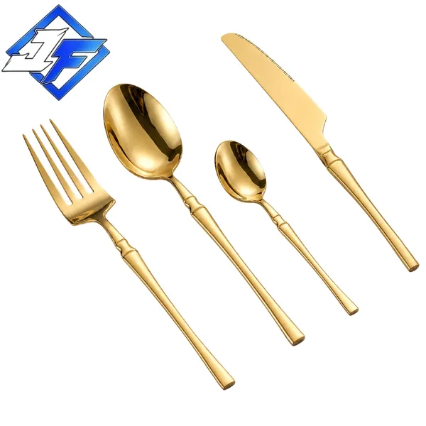 Conjunto de 24 Talheres de Aço Inoxidável Dourado Conjunto de Talheres Cintura Fina Dourado Série Deluxe