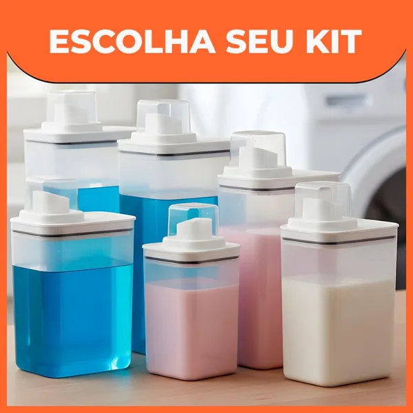 KIT DISPENSER ORGANIZADOR LAVANDERIA 2,3 LITROS 1,5 LITROS ACRÍLICO (AMACIANTE, SABÃO EM PÓ)