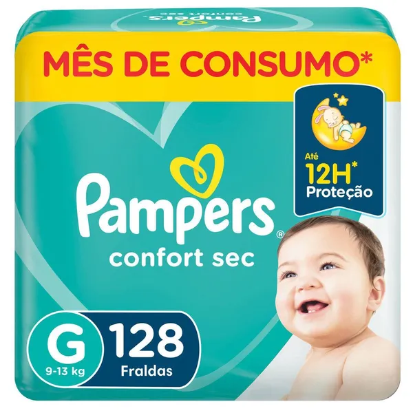 FRALDA PAMPERS CONFORT SEC JUMBO PLUS G COM 128UN
