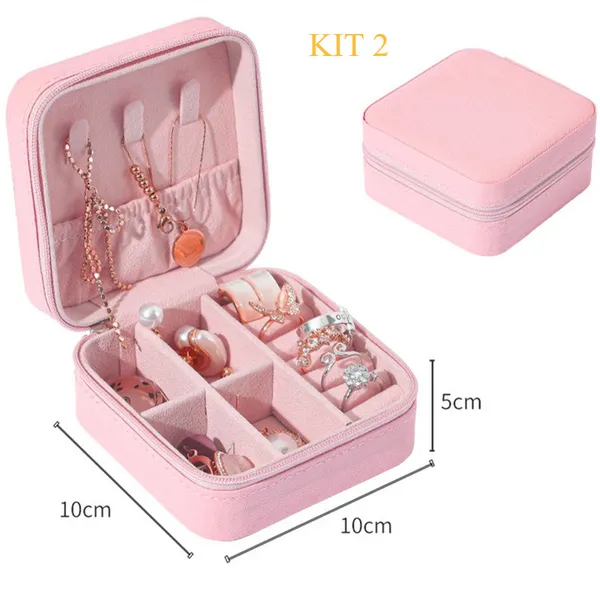 Kit 2 Porta-Joia de Bolsa para Viagem Portátil Baby Rosa