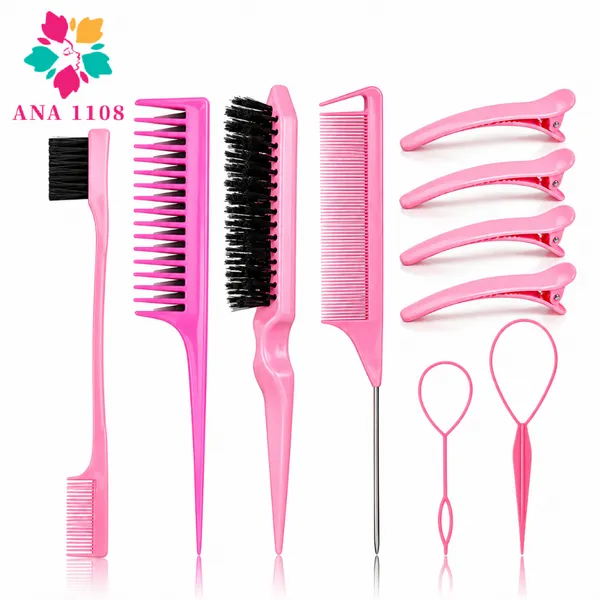 ANA 1108 Pente De 10 Peças Com Ferramenta De Trança E Clipe De Bico De Pato Estilo/Escova De Cabelo-Rich
