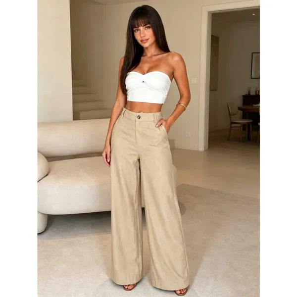 Calça Pantalona Alfaiataria Premium Wide Leg Elegante