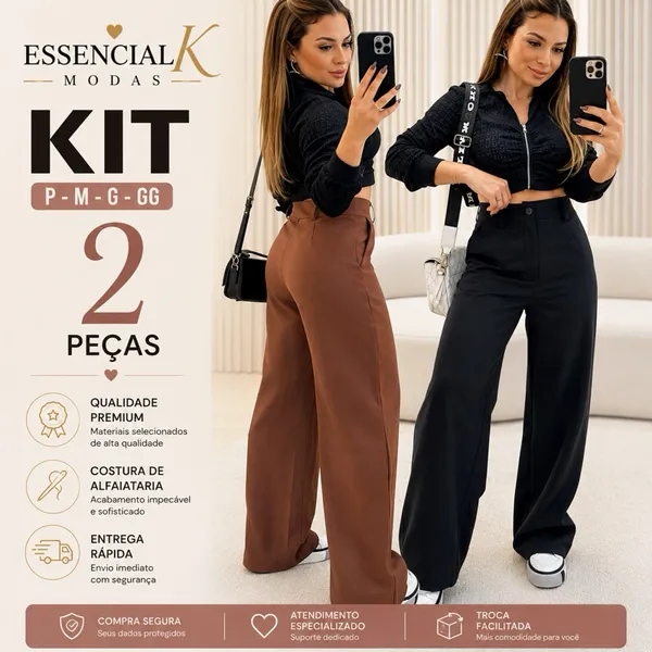 Kit 2 Calça Alfaiataria PREMIUM Cintura Alta Com Bolso PROMOÇÃO