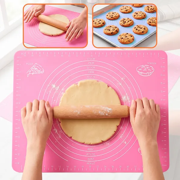 Tapete Culinário de Silicone 50x40cm Antiaderente com Medidas para Abrir Massas, Pizza e Pães