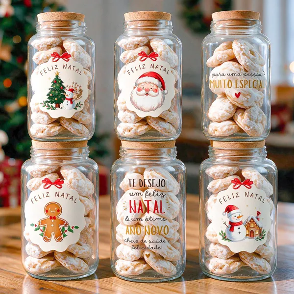 Potes de Vidro Natalinos 810ml | Lembrancinha, Presente de Natal, Biscoitos