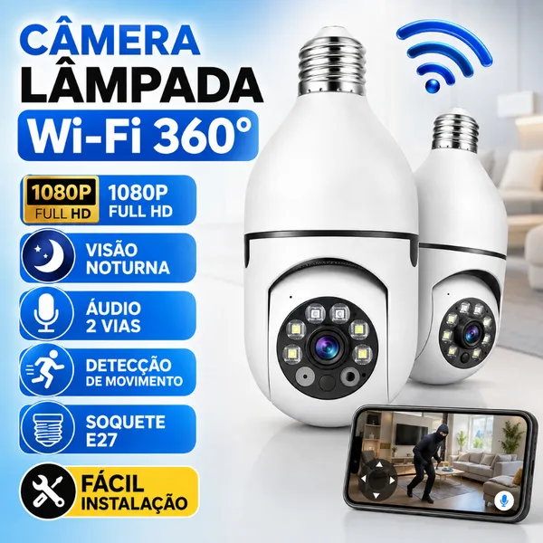 Câmera segurança wi-fi ip sem fio V360 encaixe lampada aplicativo ptz full HD visão noturna