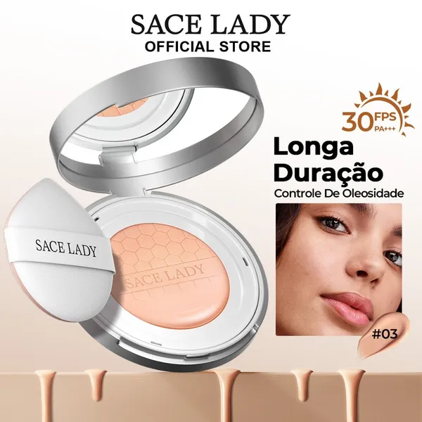 Base Líquida Cushion Corretivo Foundation SACE LADY FPS30 Creme Alta Cobertura Aplicação Fácil