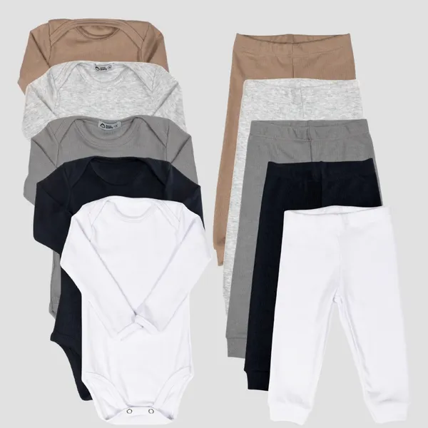 Kit conjunto Bebê Lilobu 10 peças canelado Body Manga Longa e Calça Pagão super macio 24003-K5-C2