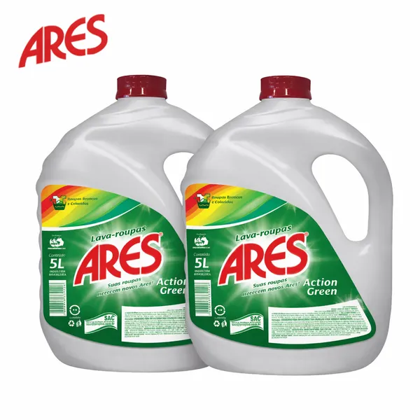Kit 2 Lava Roupas Liquido 5L Ares Action Green