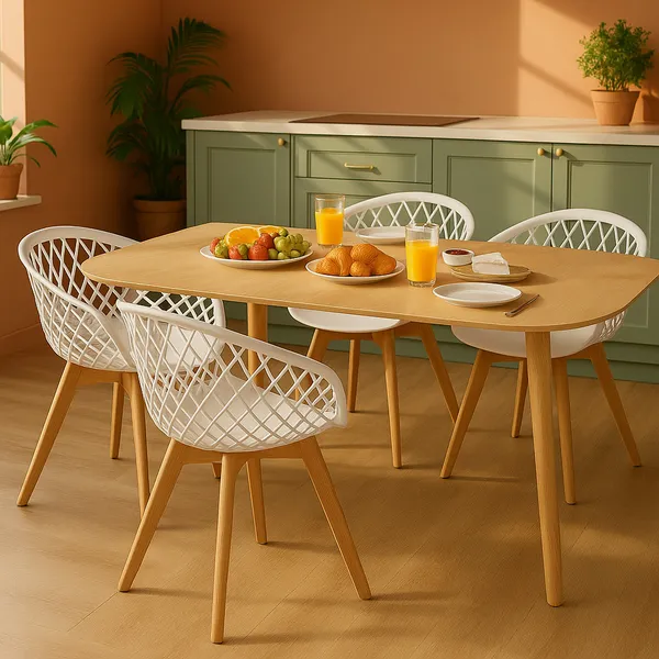 Kit 4 Cadeiras Web Wood em Polipropileno para Sala de Jantar e Cozinha