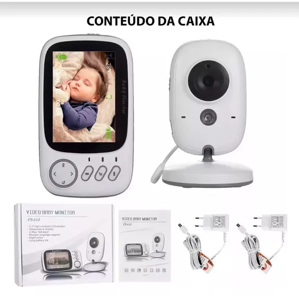 Babá Eletrônica com Monitor Visão Noturna Áudio Bidirecional Sensor de Temperatura Monitor Infantil Digital