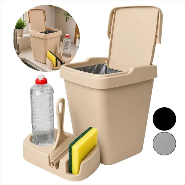 Kit Pia Color Lixeira 4,8L ​Com Rodinho Porta Detergente Cozinha Area Gourmet
