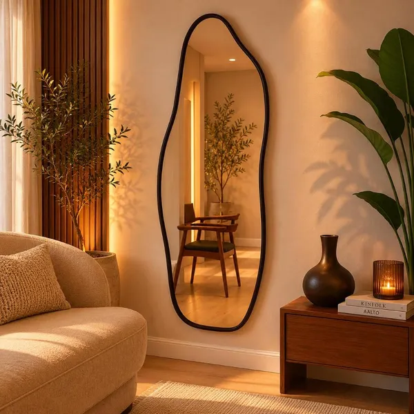 Espelho Flame Com Moldura Em Couro 100x35 90x40 70x30 50x25 Hall Sala Closet