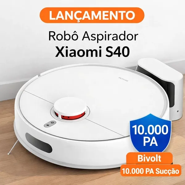 NOVO Robôt Aspirador Xiaomi S40 Bivolt 10000Pa | Mapeamento Laser LDS | Passa Pano App Alexa | Super Potente