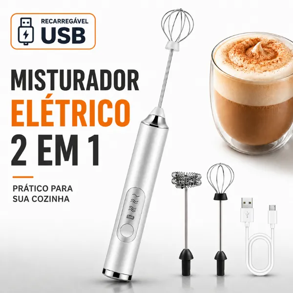 Mixer Portátil Espumador De Leite Elétrico 2 Em 1 Recarregável USB Batedor De Ovos Café Cappuccino Cozinha Prático