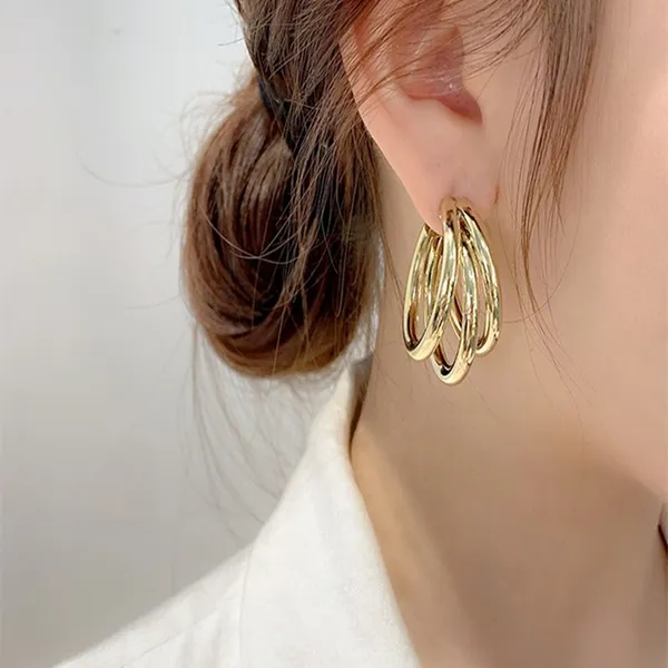 Brincos De Argola Semicírculo Irregular Para Mulheres , Joias Elegantes Multicamadas Versáteis
