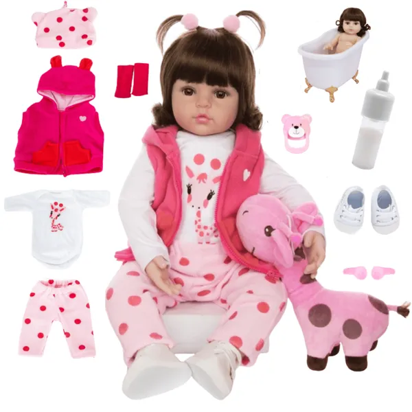 Boneca Bebê Reborn Girafinha Luxo Nova Realista Pode Dar Banho