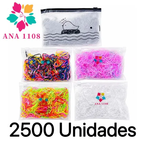 ANA1108 Kit 2500 Elastico de cabelo  Com Bolsa borrachinha/liguinha rabico de cabelo silicone infantil-Rich