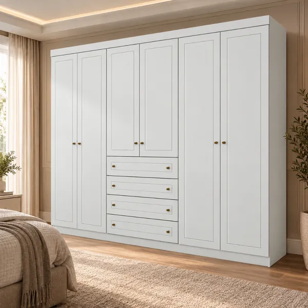 Guarda Roupa Casal Americano 6 Portas 4 Gavetas MDF/MDP Henn