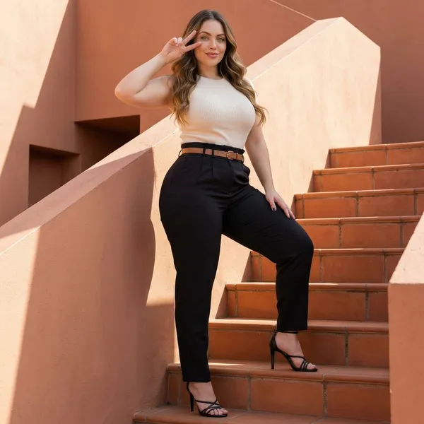 Calça Feminina Alfaiataria Social  Cintura Alta  Com Zíper Na Lateral Confortável