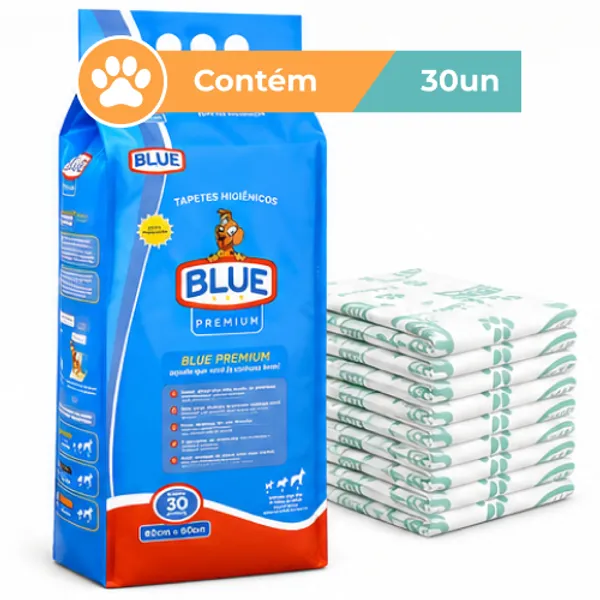 Tapete Higiênico Blue Premium Cães 80x60cm 30 Unidades