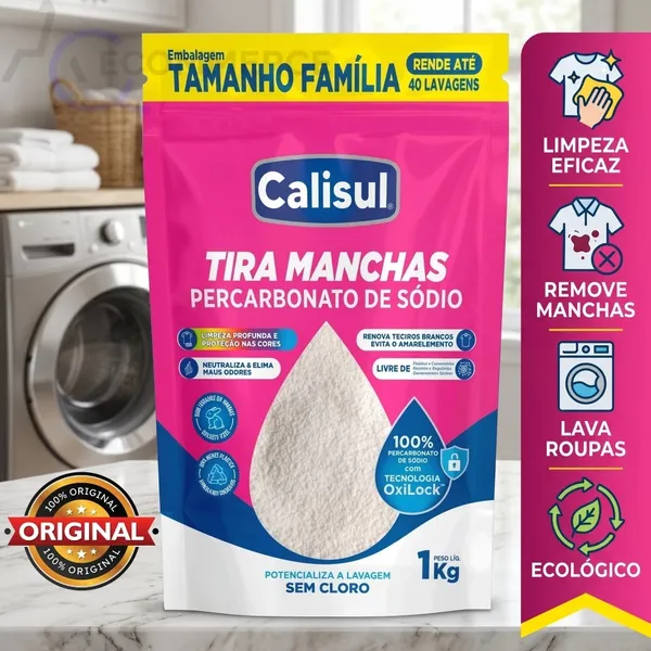 Percarbonato De Sódio Calisul 100% Puro Branqueador Tira Manchas Roupas Brancas e Coloridas Sem Cloro