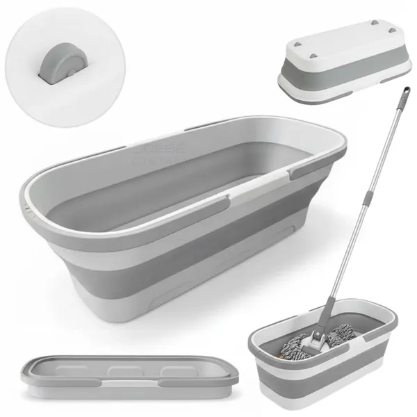 Balde Multiuso Dobrável Retrátil Retangular de Silicone com Rodinhas