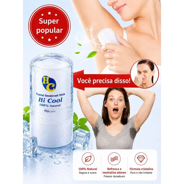 BGM Desodorante Natural Pedra Cristal de Sal 60g Unissex Hi Cool