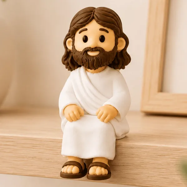 Mini Jesus Cristo Sentado 5cm – Enfeite Decorativo para Mesa, Monitor e Nicho