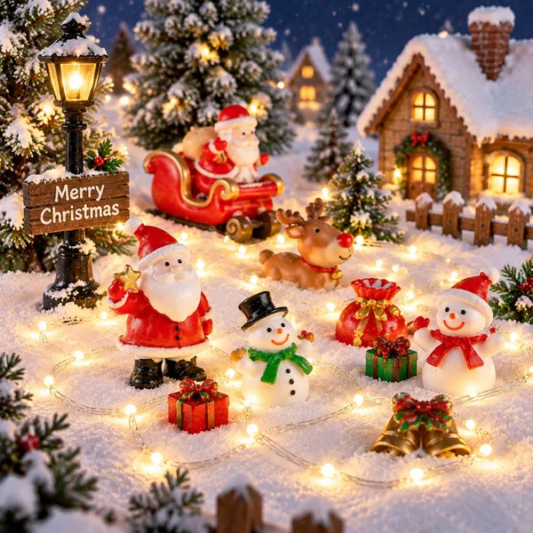 Mini Decorações De Natal Papai Noel Bonecos De Neve Meias Sinos Paisagens Em Miniatura Resina Artesanato Casa Mesa
