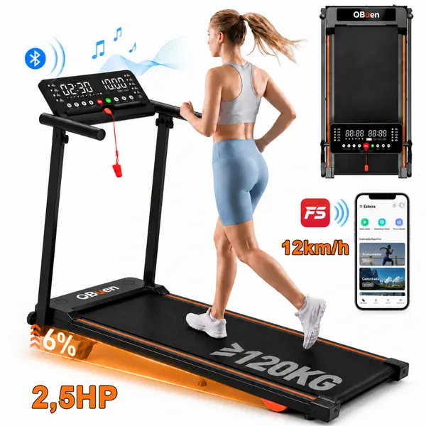 Esteira Elétrica Ergométrica 2,5HP Inteligente Led-tela Bluetooth Inclinação 6°- Velocidade 1-12km/h 127-220V