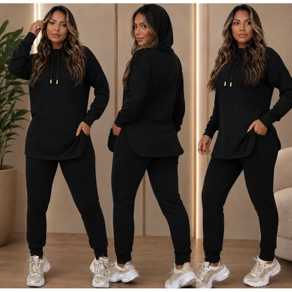 QUEIMA DE INVERNO! Conjuto  Envio Rápido casual com capuz, feminino lanzinha conforto elegancia