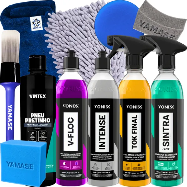 Kit Lavagem Completa Shampoo Cera Tok Final Intense Sintra Fast Pneu Pretinho Vonixx