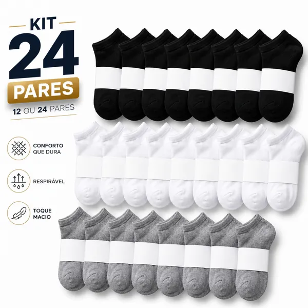 Kit até 24 Pares de Meias Cano Curto 40 ao 46 Soquete Unissex Conforto e Economia Promoção