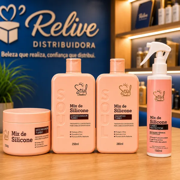 LINHA CAPILAR MIX DE SILICONE SOUL 04 ITENS - SPRAY FINALIZADOR - SHAMPOO - CONDICIONADOR- MASCARA