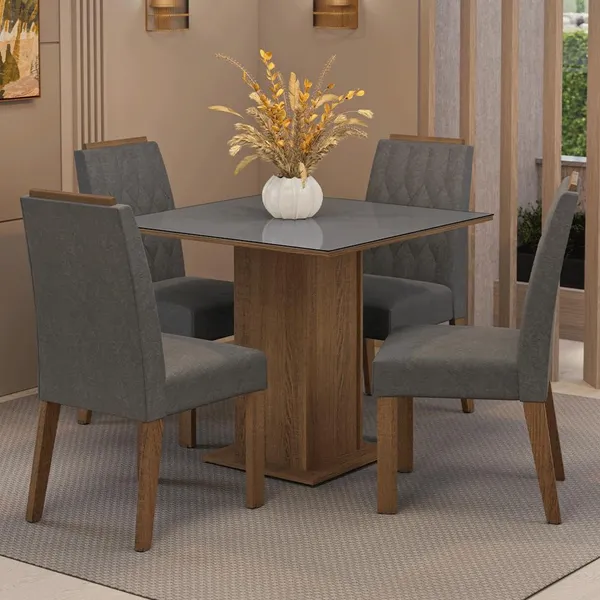 Conjunto Sala de Jantar Tampo de Vidro 4 Cadeiras Capri Madesa