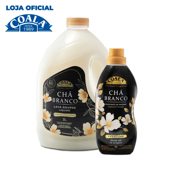 Kit Coala Laundry Chá Branco, 1 lava roupas 3L + 1 amaciante 1L