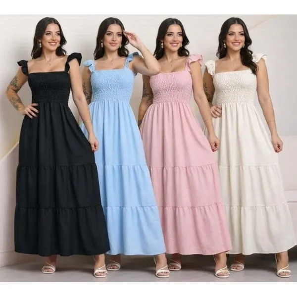 Vestido Feminino de Alça com Babado Elegante, Delicado e Super em Alta