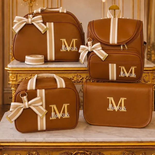Kit Bolsas Maternidade 4 Peças Luxo, Completo Personalizado térmico e impermeável, Realeza