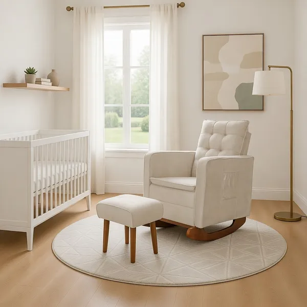 Poltrona para Sala com Base de Balanço e Puff Decorativa Descanso Confortável - Poltrona para Quarto Amamentação Balance