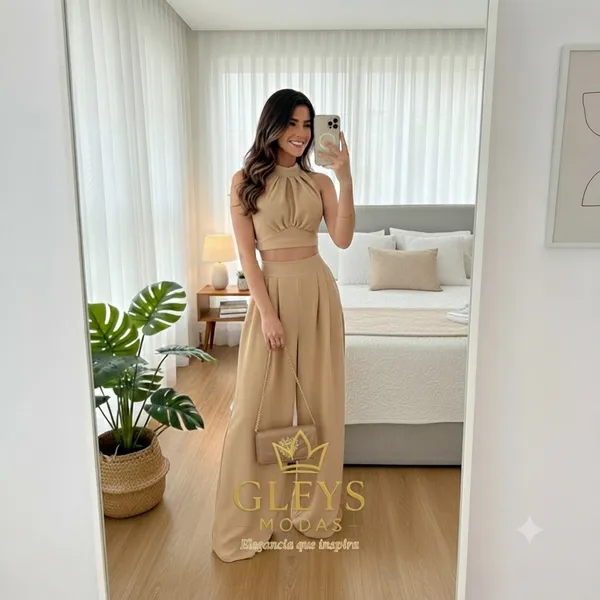 Conjunto Duna Calça Pantalona + Blusa Novidade Lançamento Tendencia 2026