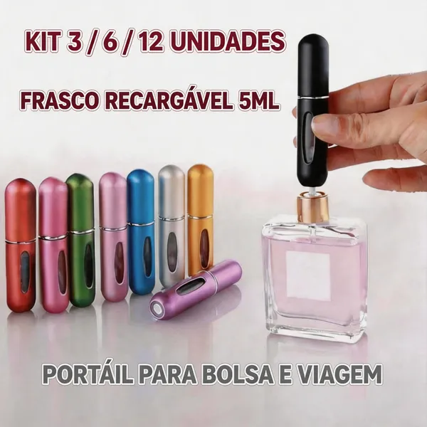 Kit 3 6 ou 12 Frasco Perfume Viagem 5ml Recarregável Atomizador Spray Portátil