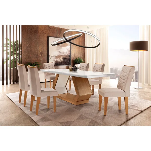 Conjunto Mesa de Jantar 6 Cadeiras Tampo MDF Retangular Rufato Alvorada Londrina