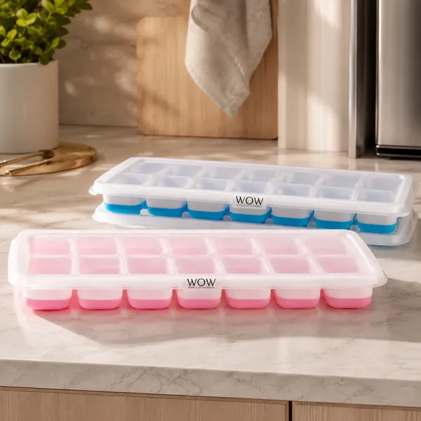 Kit 4 Formas de Gelo Fundo Silicone 14 Cubos com Tampa Rígida